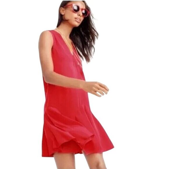 J.Crew Womens Poppy Red Sleeveless V-Neck Flounce Hem Swing Dress Size M - Picture 2 of 9